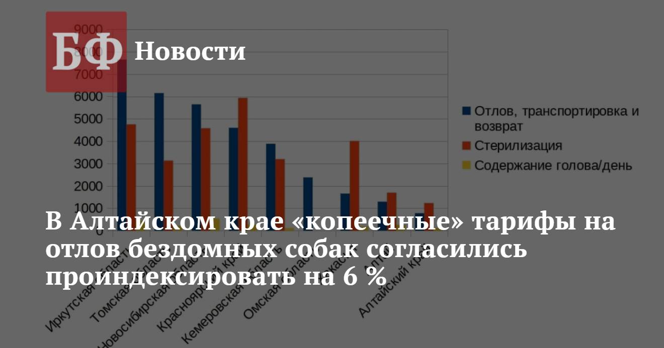 В Алтайском крае «копеечные» тарифы на отлов бездомных собак согласились  проиндексировать на 6 %